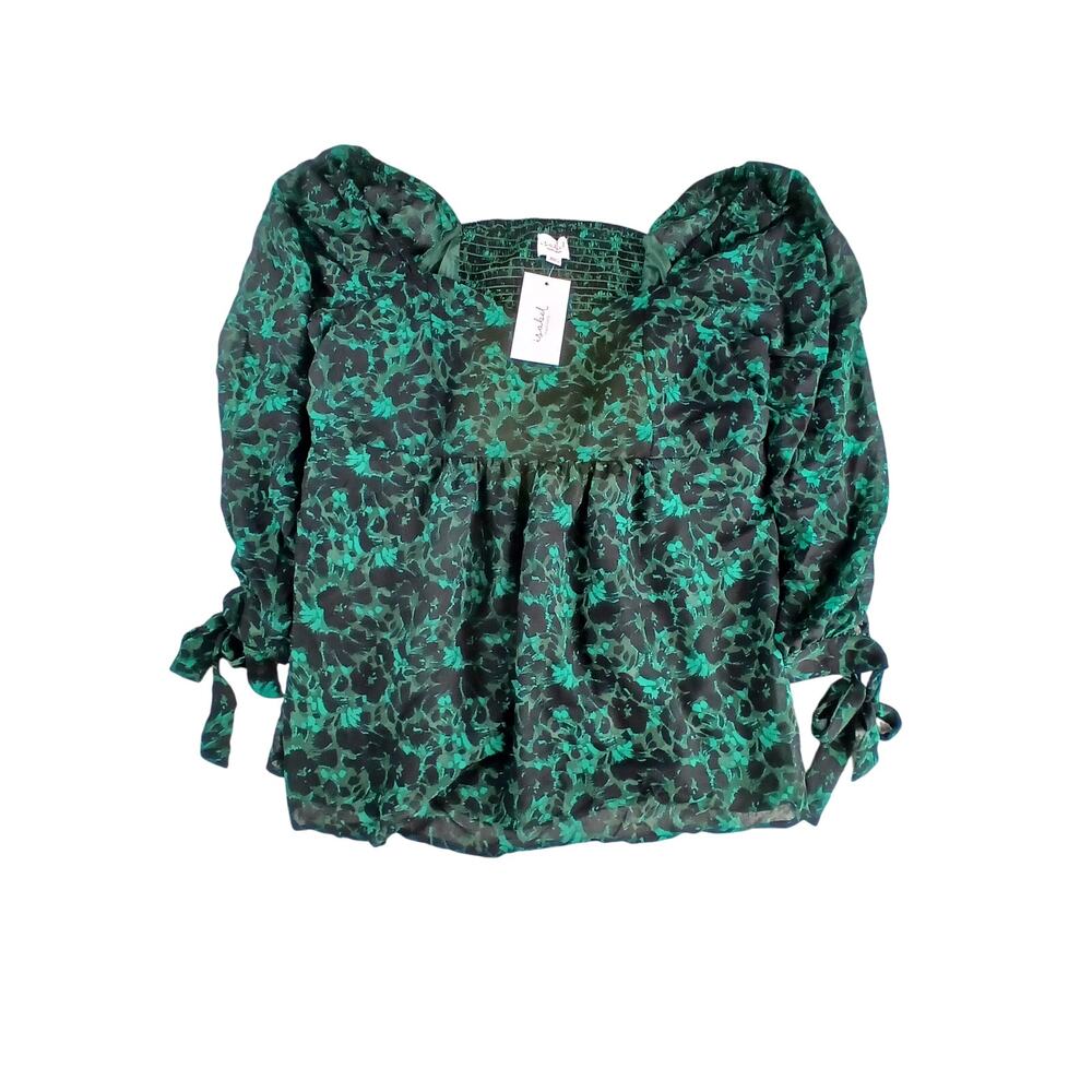 Isabel Maternity Shirt Womens XXL 2XL Green Blouse Tie Long Sleeve Floral NWT